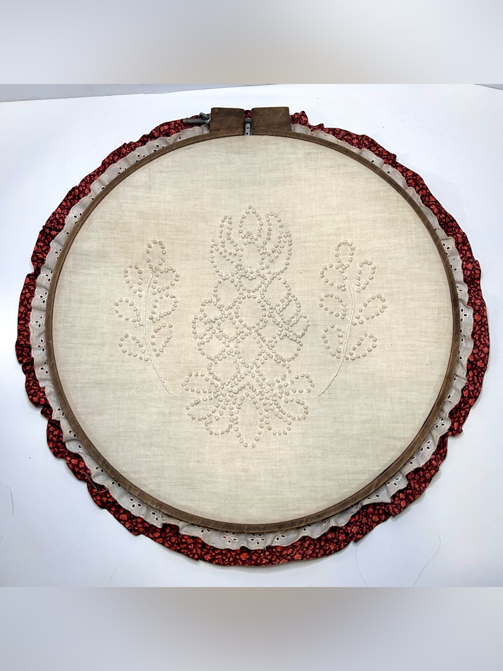 Vintage Candlewicking Embroidery Wall Art French Knot Hoop